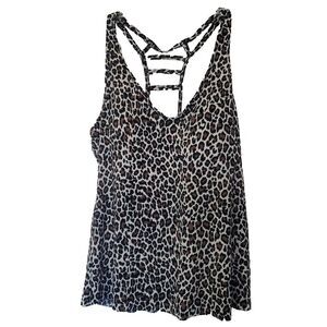 Aqua Green Leopard Print V Neck Tankini Swim Top Size 16W Animal Print Padded